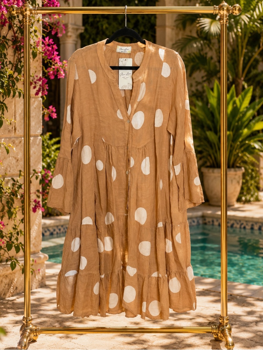 Made in Italy Puro Lino Linen Polka Dot Midi Dress
